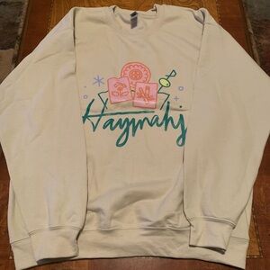 Gildan Cream Sweatshirt with Pink and Green Design